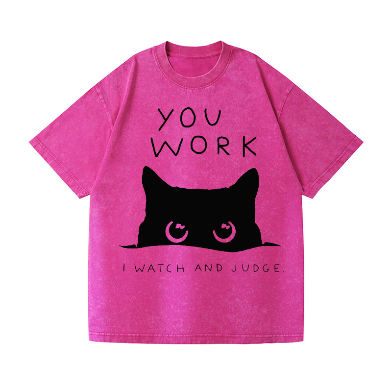 Cat Watching Your Work Vintage Wash Japanese Design T-Shirt