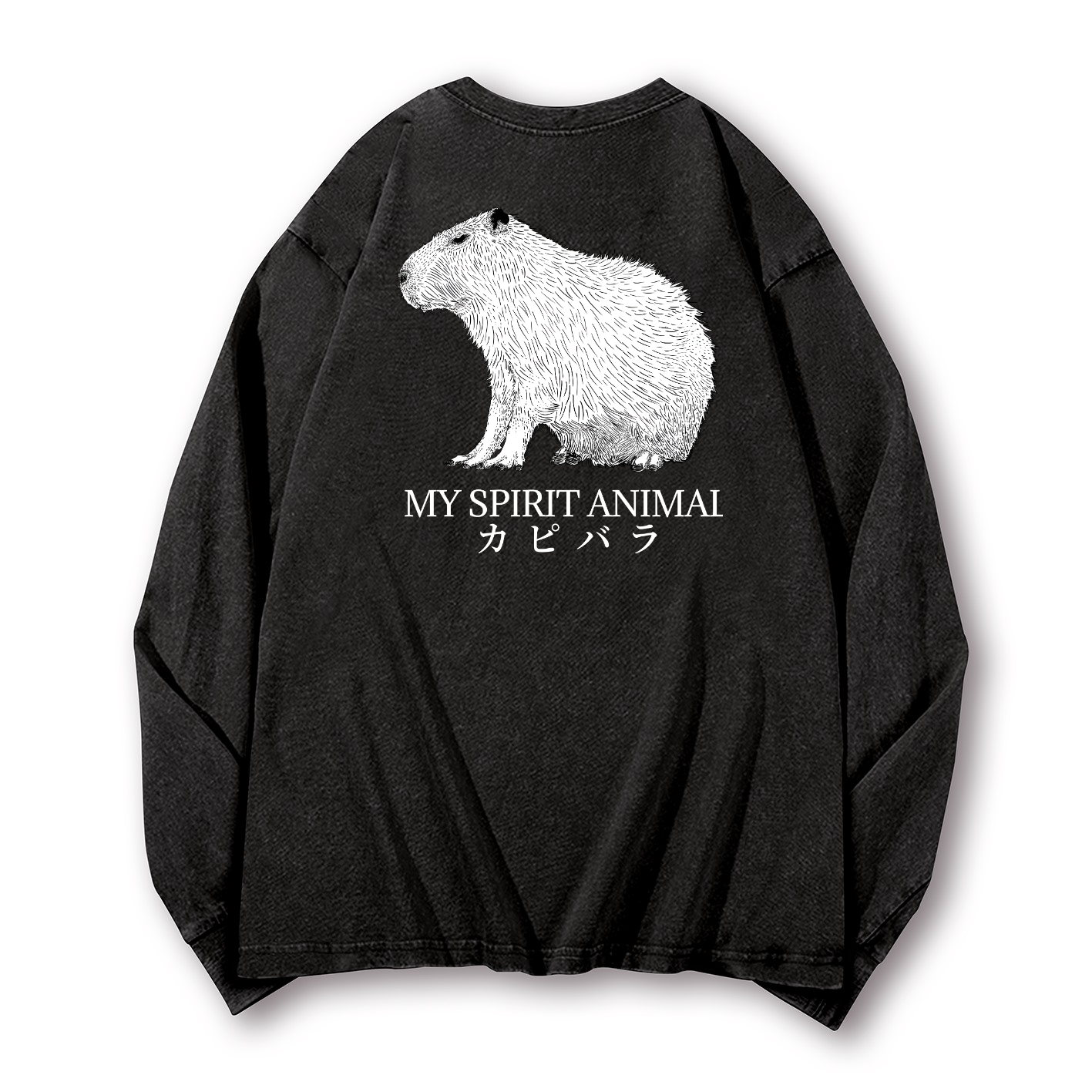 Capybara Vintage Washed Cotton Back Art Long-sleeve T-shirt