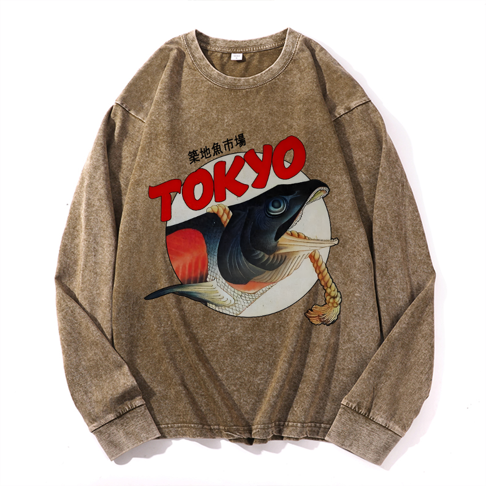 Tokyo Fish Vintage Cotton Wash Crewneck Sweatshirt