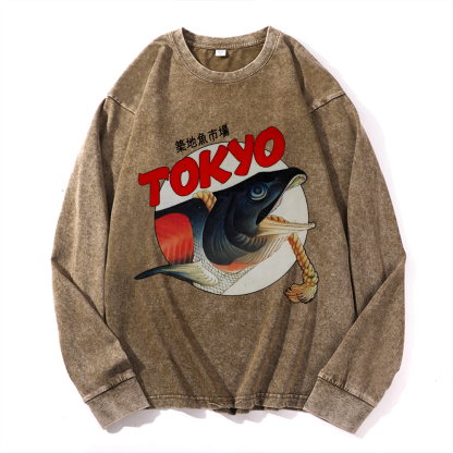 Tokyo Fish Vintage Cotton Wash Crewneck Sweatshirt