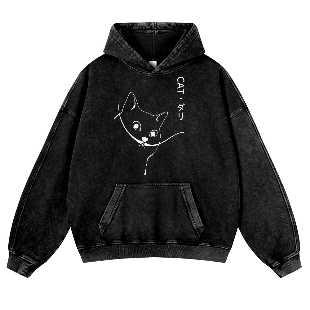 CAT Vintage Washed Thick Cotton Hoodie