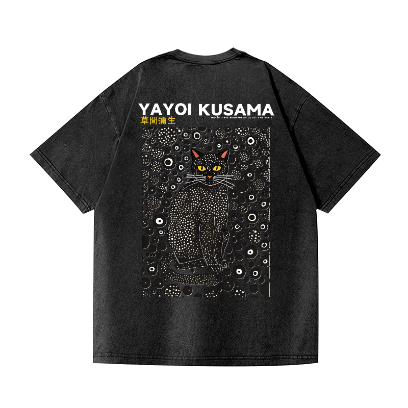 Yayoi Kusama Cat Vintage Wash Japanese Design Back Art T-Shirt