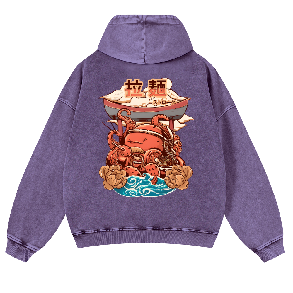Ramen Octopus Vintage Washed Cotton Back Art Hoodie