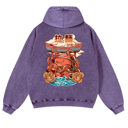 Ramen Octopus Vintage Washed Cotton Back Art Hoodie