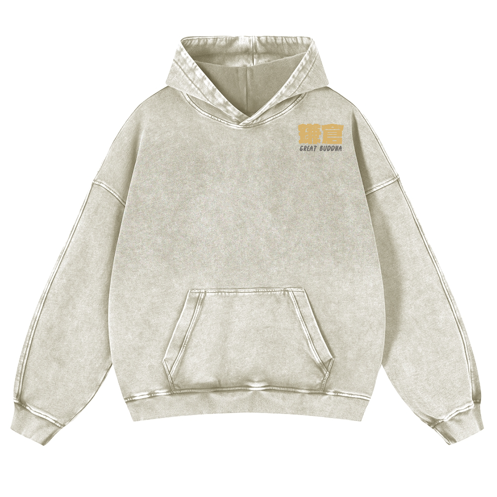 Kamakura Daibutsu Great Buddha Vintage Washed Cotton Back Art Hoodie