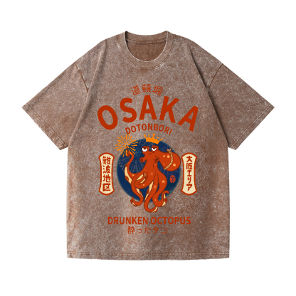 Osaka Dotonbori Drunken Octopus Vintage Wash Japanese Design T-Shirt