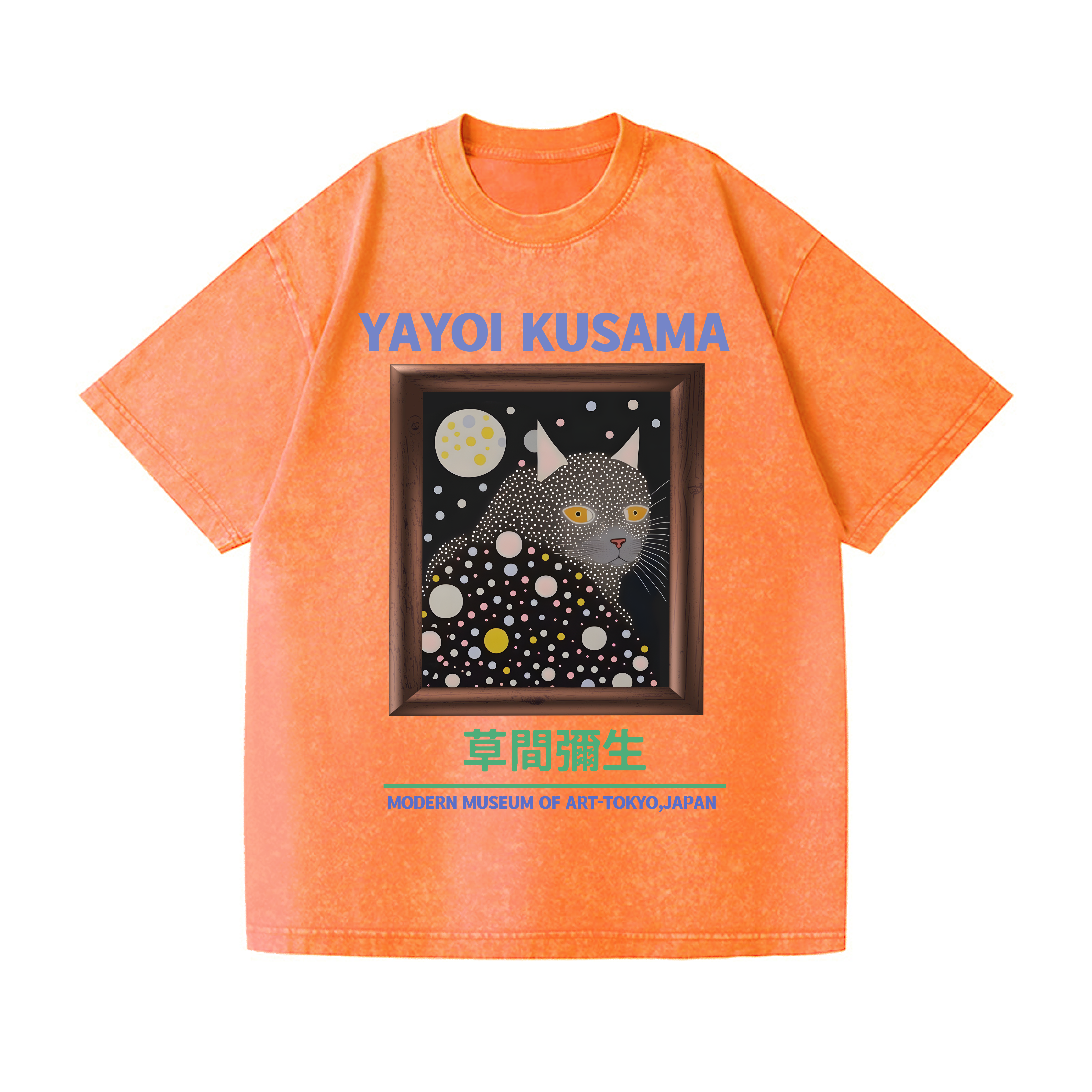 Yayoi Kusama Cat Vintage Wash Japanese Design T-Shirt