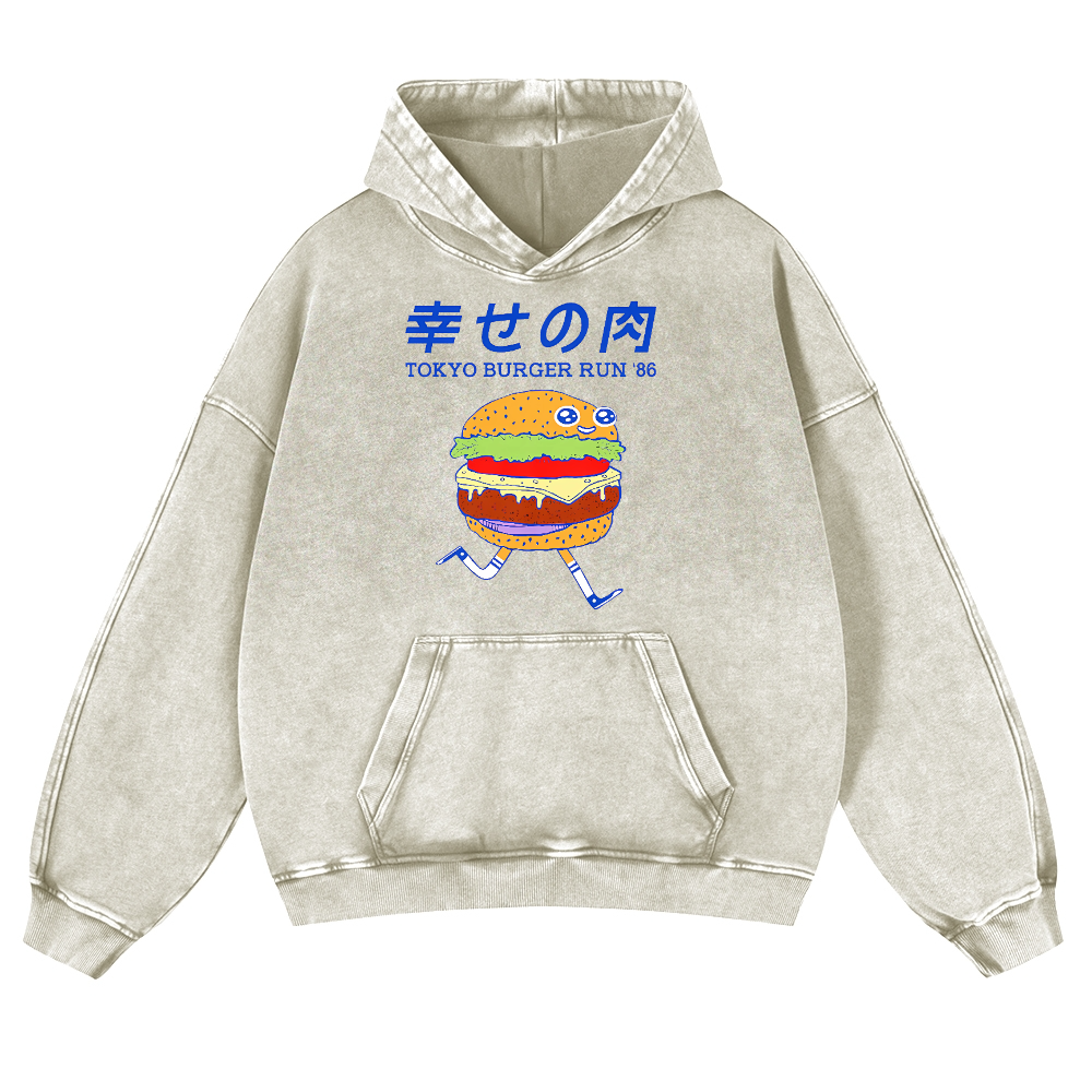 TOKYO BURGER RUN '86 Vintage Washed Thick Cotton Hoodie