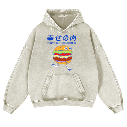 TOKYO BURGER RUN '86 Vintage Washed Thick Cotton Hoodie