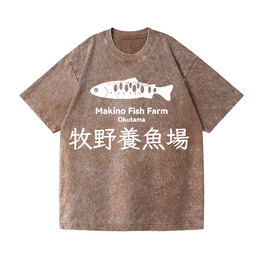 Makino Fish Farm Okutama Vintage Wash Japanese Design T-Shirt