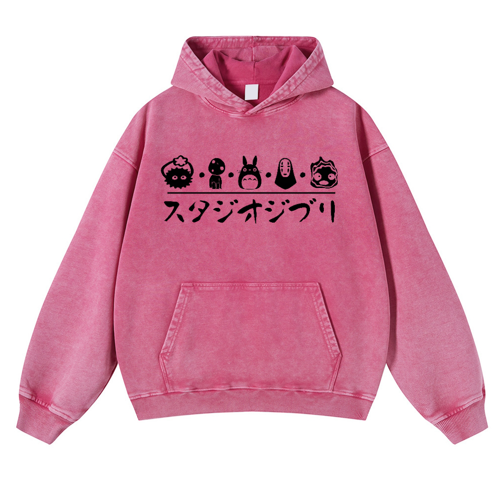 Ghibli No Face Kaonashi Totoro Vintage Washed Thick Cotton Hoodie