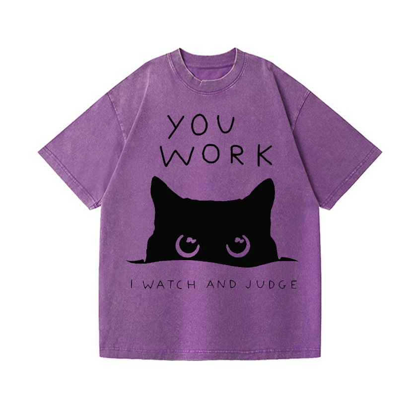 Cat Watching Your Work Vintage Wash Japanese Design T-Shirt