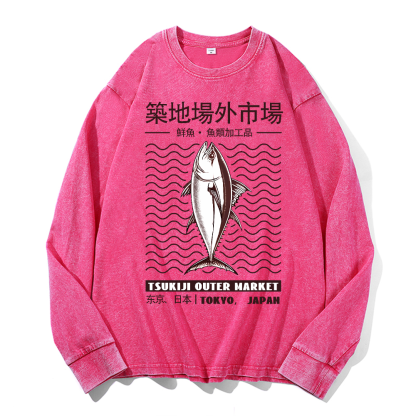 Tsukiji Market Vintage Cotton Wash Crewneck Sweatshirt