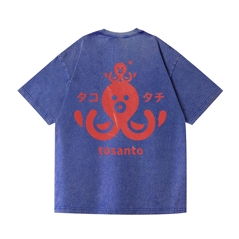Octopus Vintage Wash Japanese Design Back Art T-Shirt