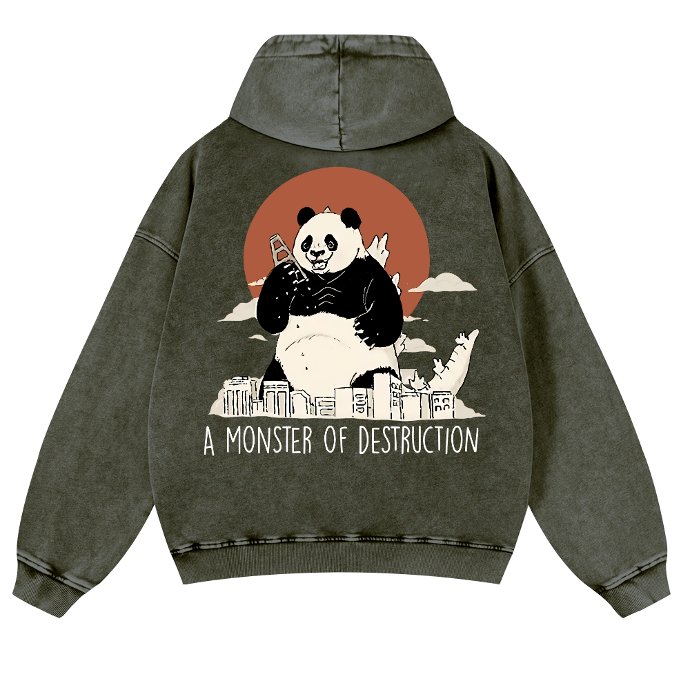 Panda Godzilla Vintage Washed Cotton Back Art Hoodie