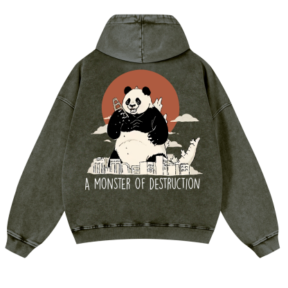 Panda Godzilla Vintage Washed Cotton Back Art Hoodie