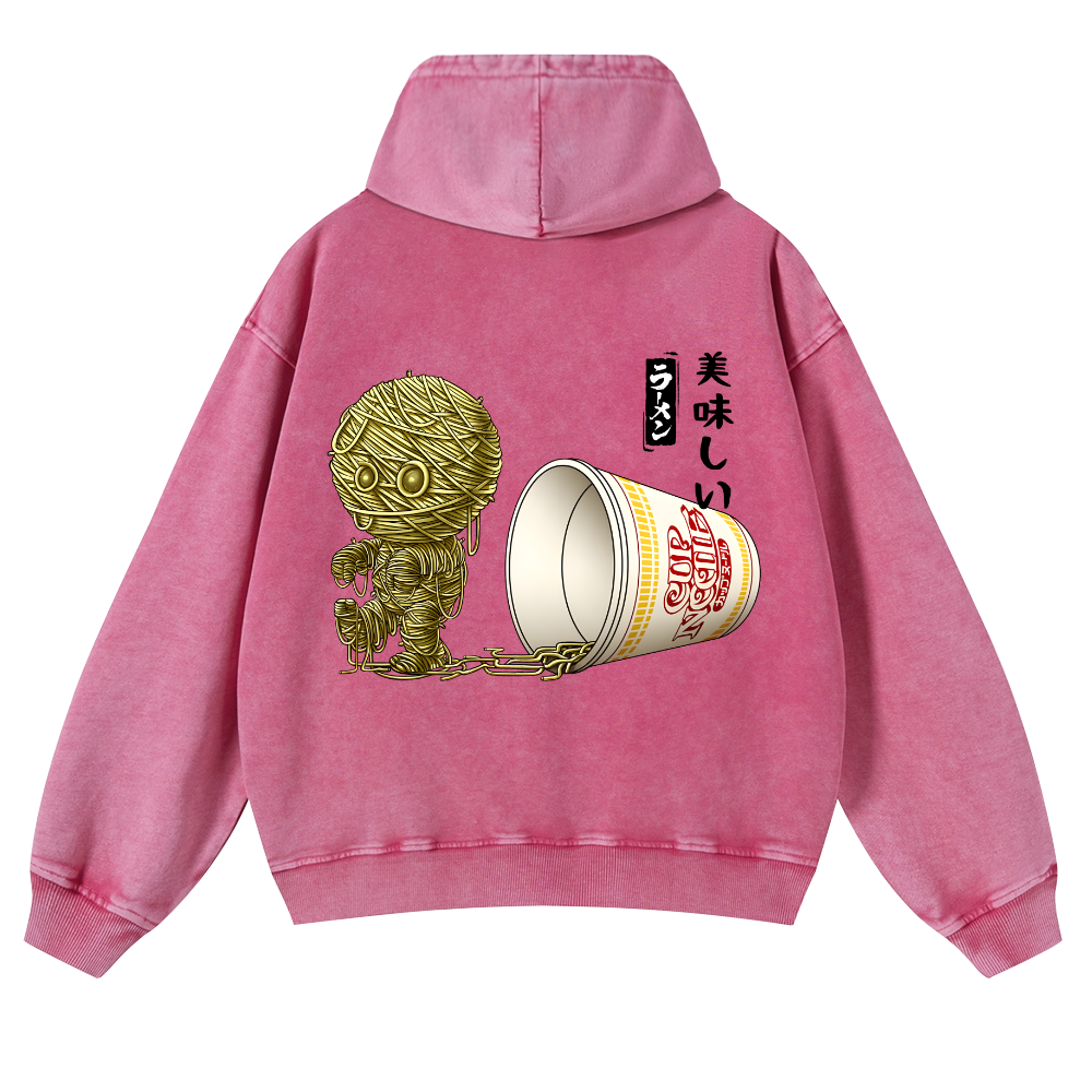 Ramen Mummy Vintage Washed Cotton Back Art Hoodie
