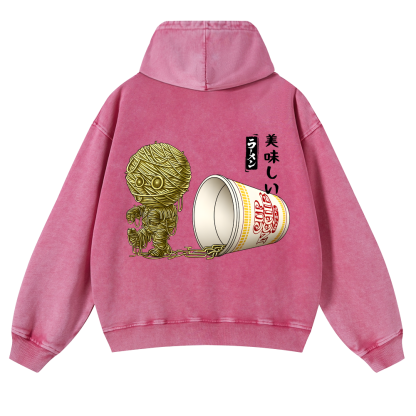 Ramen Mummy Vintage Washed Cotton Back Art Hoodie