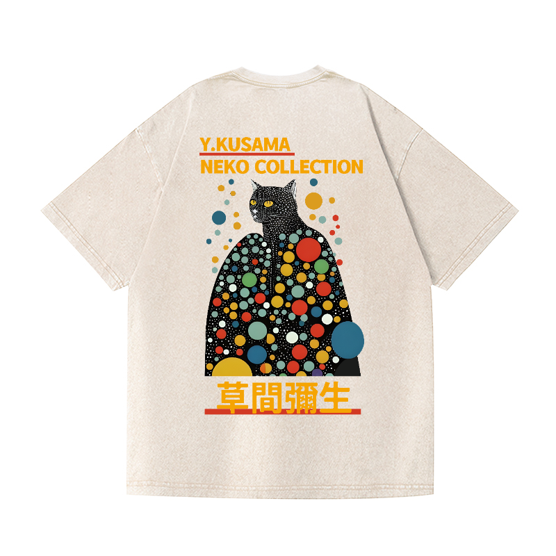 Yayoi Kusama Cat Vintage Wash Japanese Design Back Art T-Shirt