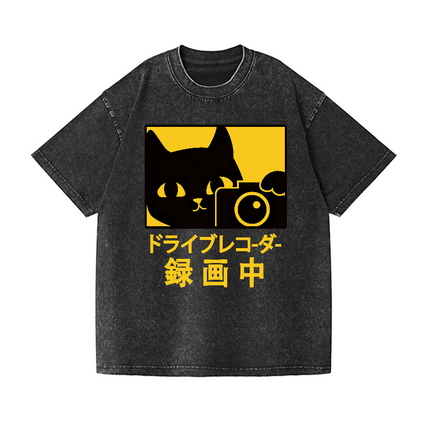 Cat Camera Vintage Wash Japanese Design T-Shirt