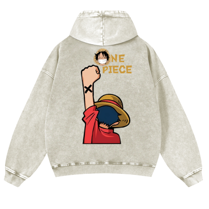 One Piece Vintage Washed Cotton Back Art Hoodie
