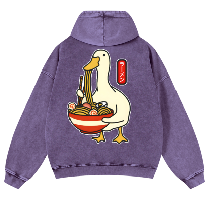 Ramen Duck Vintage Washed Cotton Back Art Hoodie
