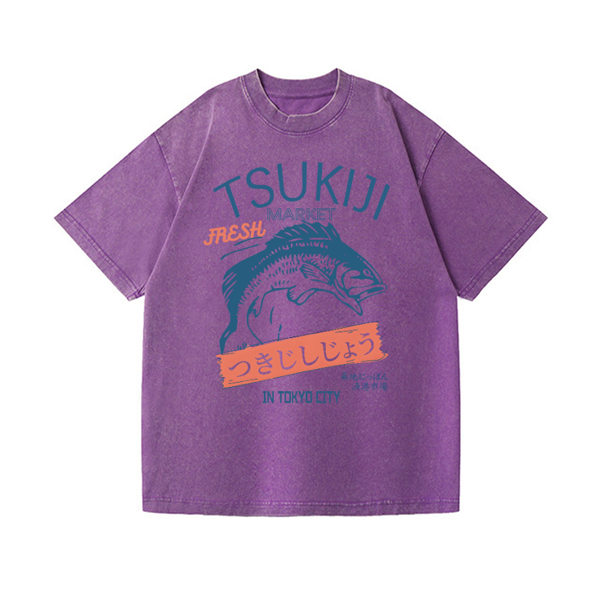 Tsukiji Fish Tokyo Vintage Wash Japanese Design T-Shirt