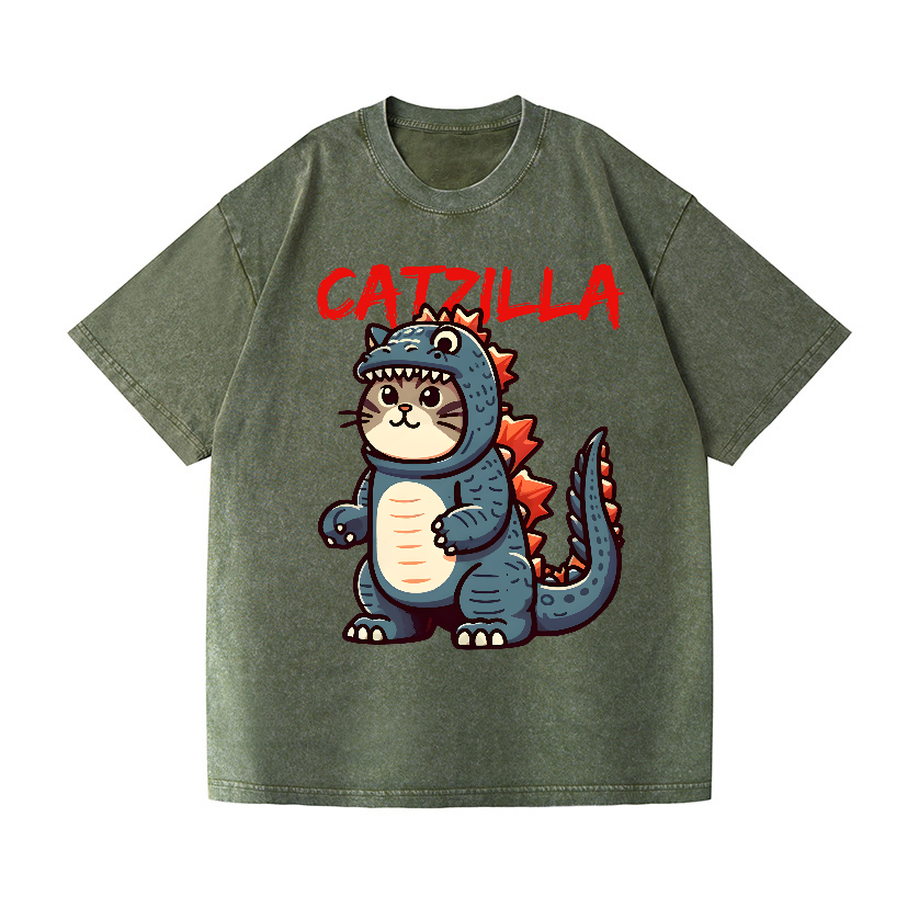 Catzilla Cat Godzilla Vintage Wash Japanese Design T-Shirt