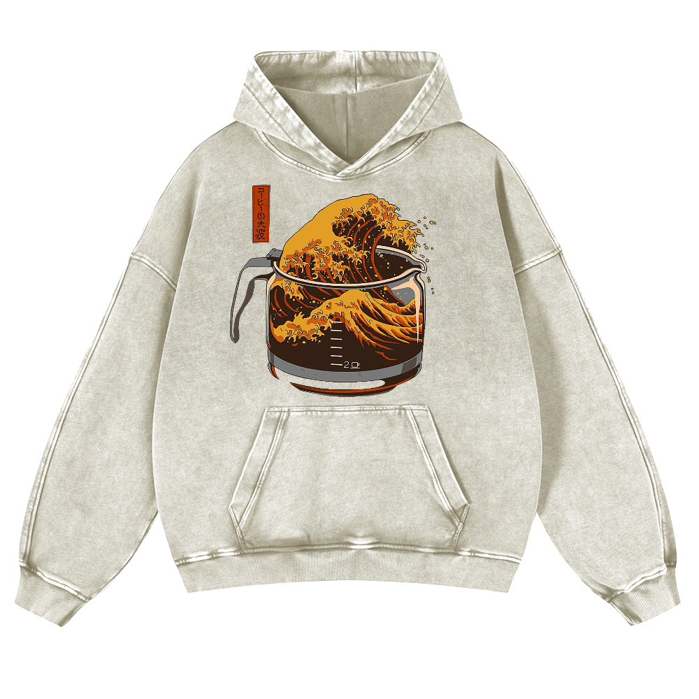 The Great Wave off Kanagawa Vintage Washed Thick Cotton Hoodie