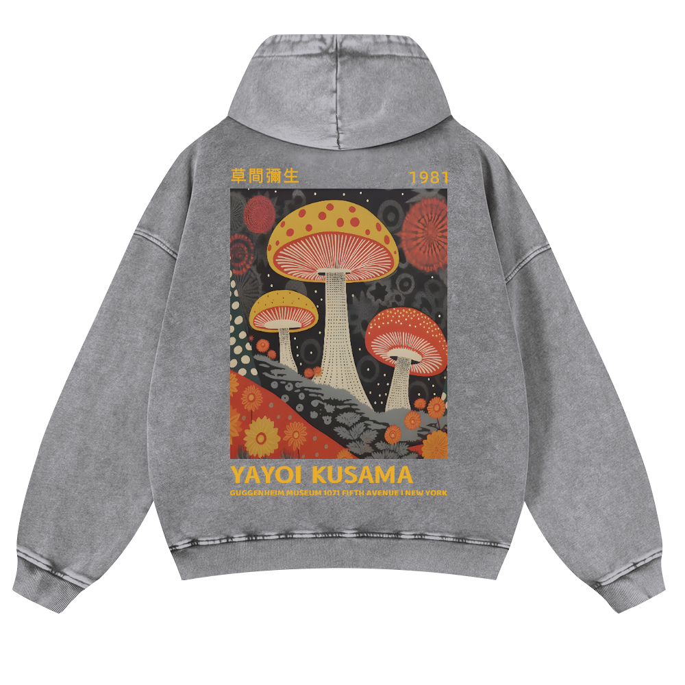 Yayoi Kusama Mushroom Vintage Washed Cotton Back Art Hoodie