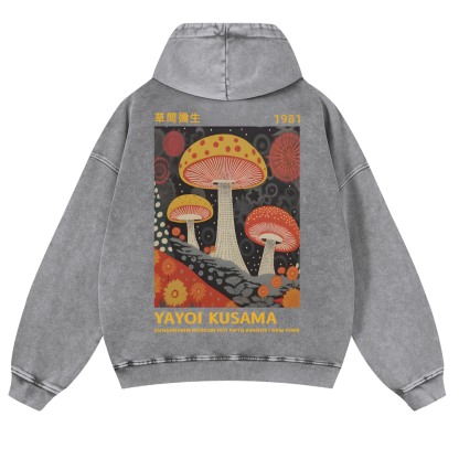 Yayoi Kusama Mushroom Vintage Washed Cotton Back Art Hoodie
