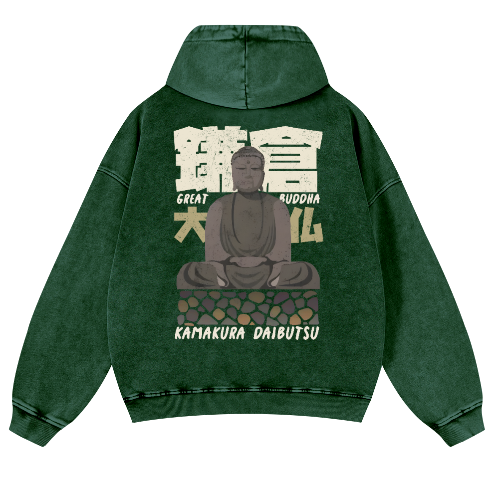 Kamakura Daibutsu Great Buddha Vintage Washed Cotton Back Art Hoodie