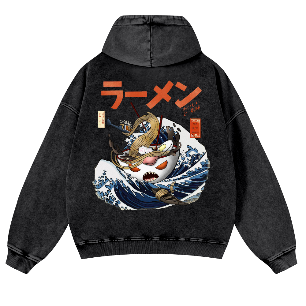 Ramen Wave Vintage Washed Cotton Back Art Hoodie