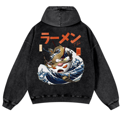 Ramen Wave Vintage Washed Cotton Back Art Hoodie