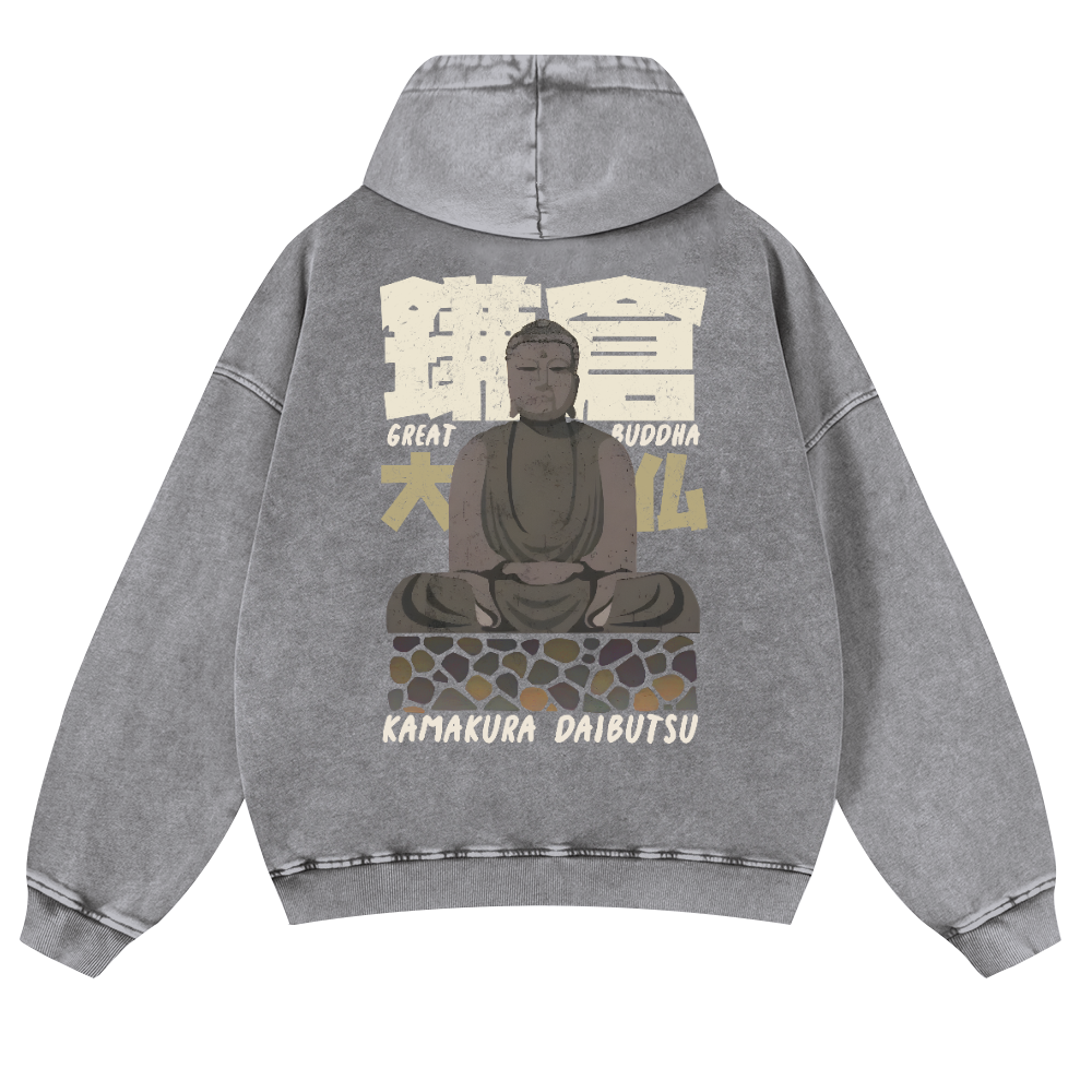 Kamakura Daibutsu Great Buddha Vintage Washed Cotton Back Art Hoodie