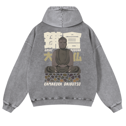Kamakura Daibutsu Great Buddha Vintage Washed Cotton Back Art Hoodie