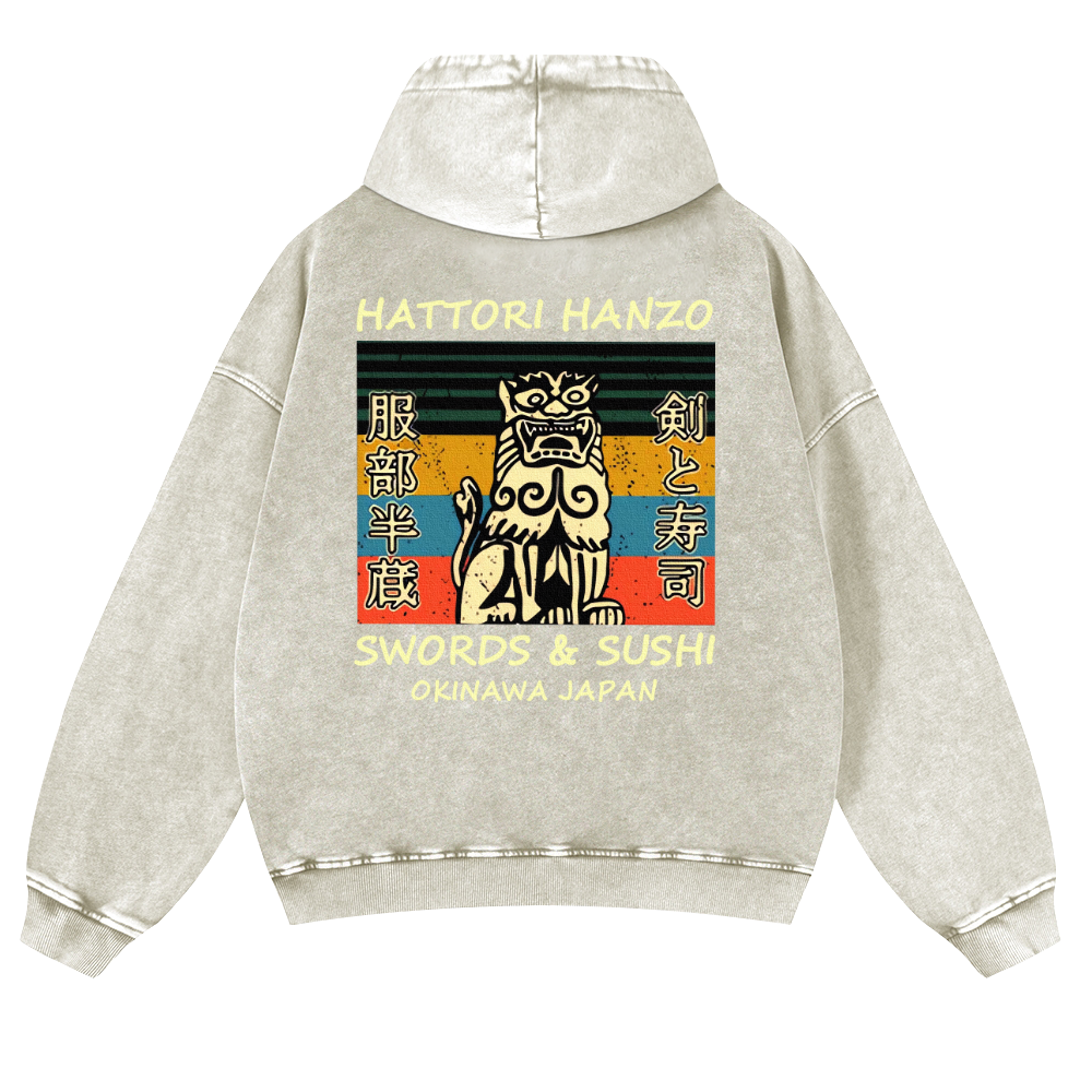 Okinawa Hattori Hanzo Vintage Washed Cotton Back Art Hoodie