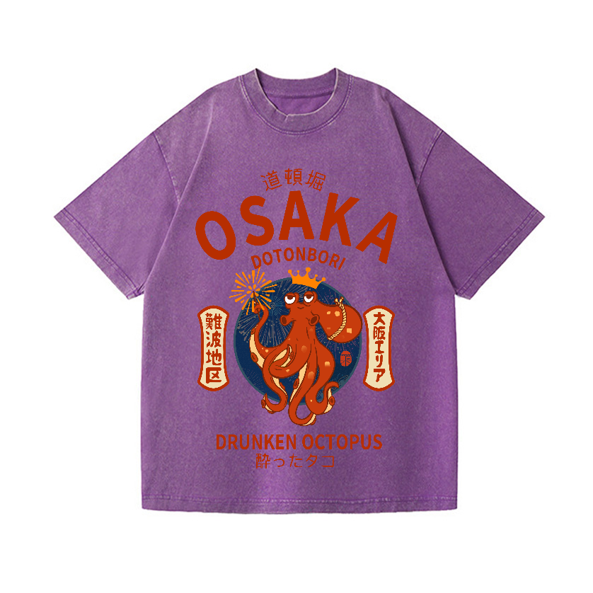 Osaka Dotonbori Drunken Octopus Vintage Wash Japanese Design T-Shirt