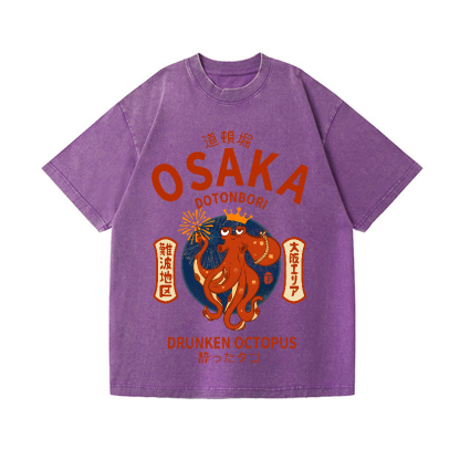 Osaka Dotonbori Drunken Octopus Vintage Wash Japanese Design T-Shirt