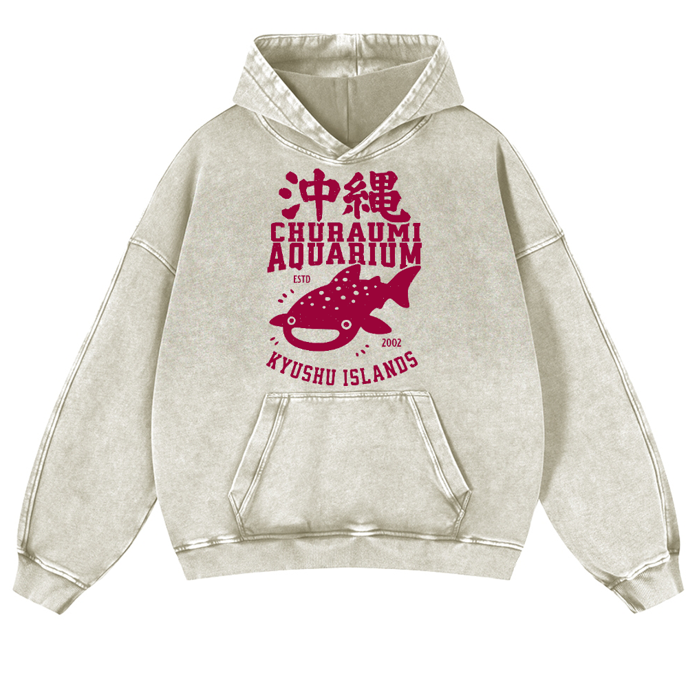 Okinawa Kyushu Islands Fish Vintage Washed Thick Cotton Hoodie