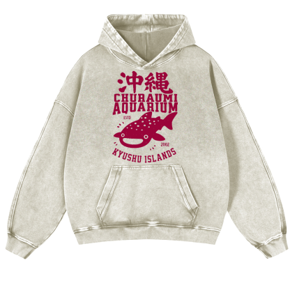 Okinawa Kyushu Islands Fish Vintage Washed Thick Cotton Hoodie