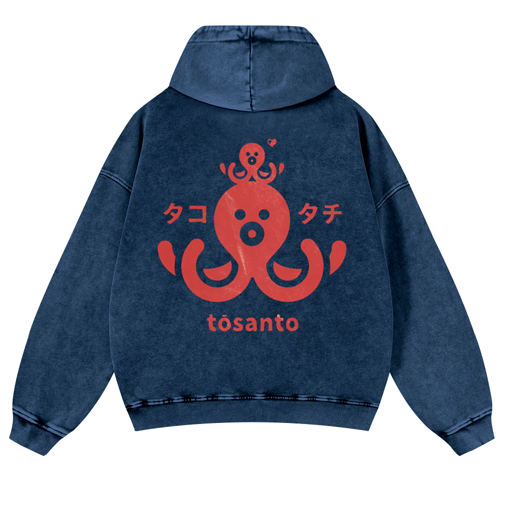 Octopus Vintage Washed Cotton Back Art Hoodie