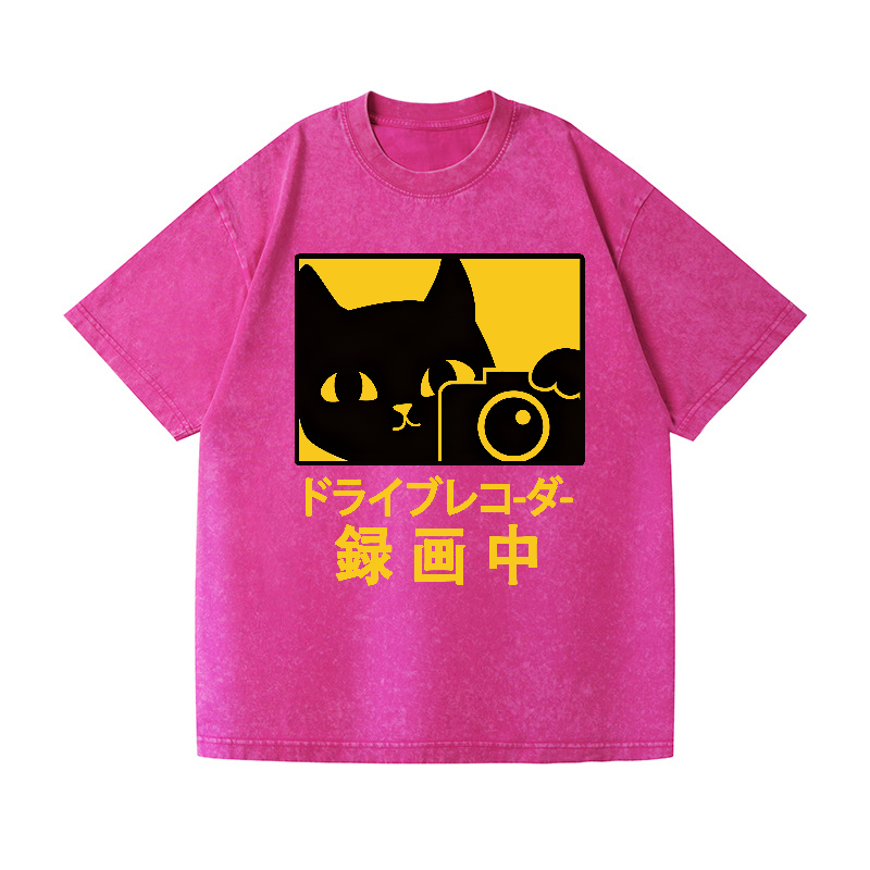 Cat Camera Vintage Wash Japanese Design T-Shirt