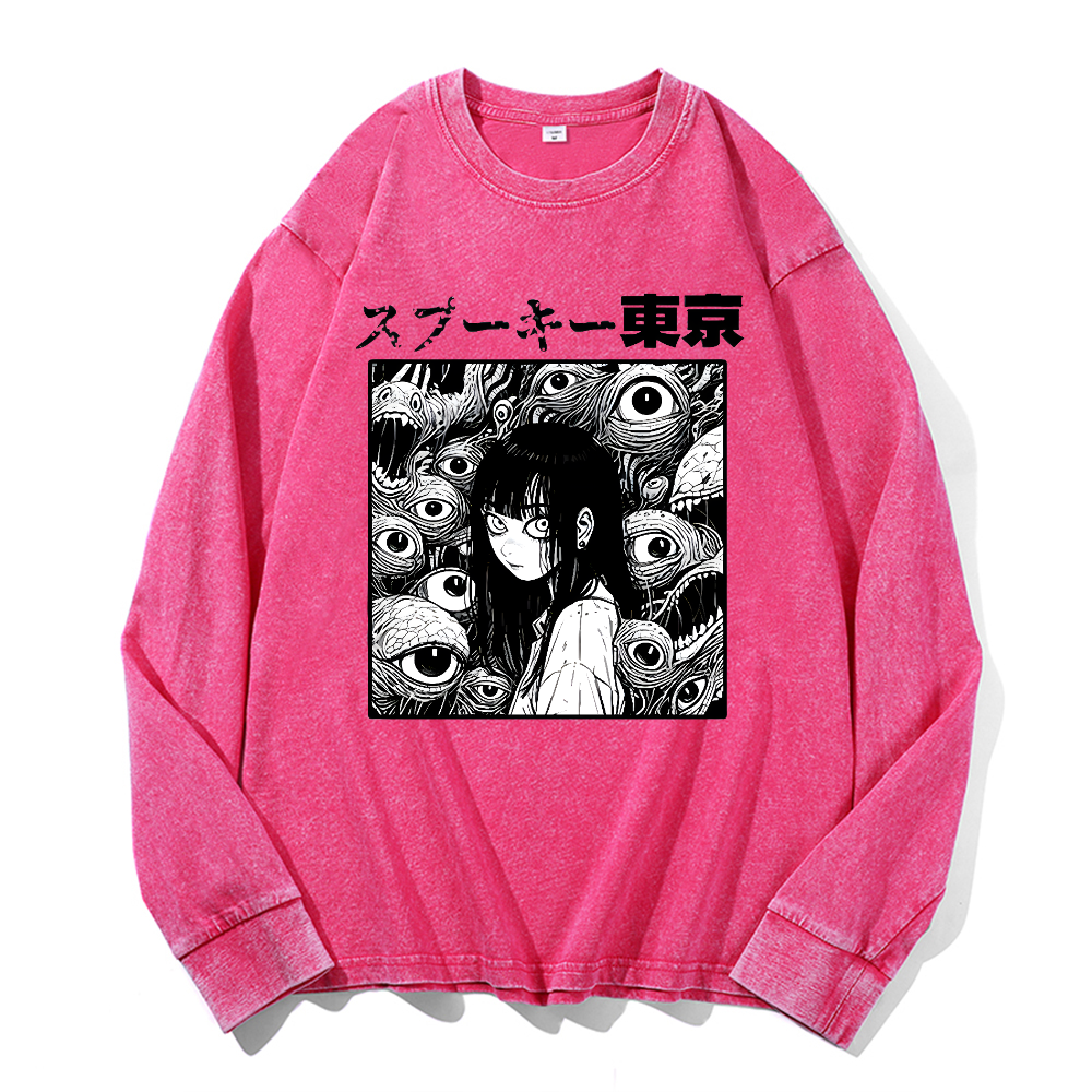 Horror manga Vintage Cotton Wash Crewneck Sweatshirt