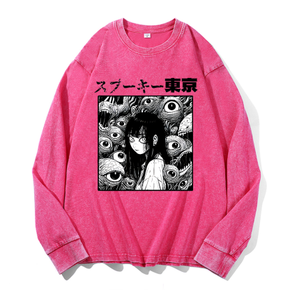 Horror manga Vintage Cotton Wash Crewneck Sweatshirt