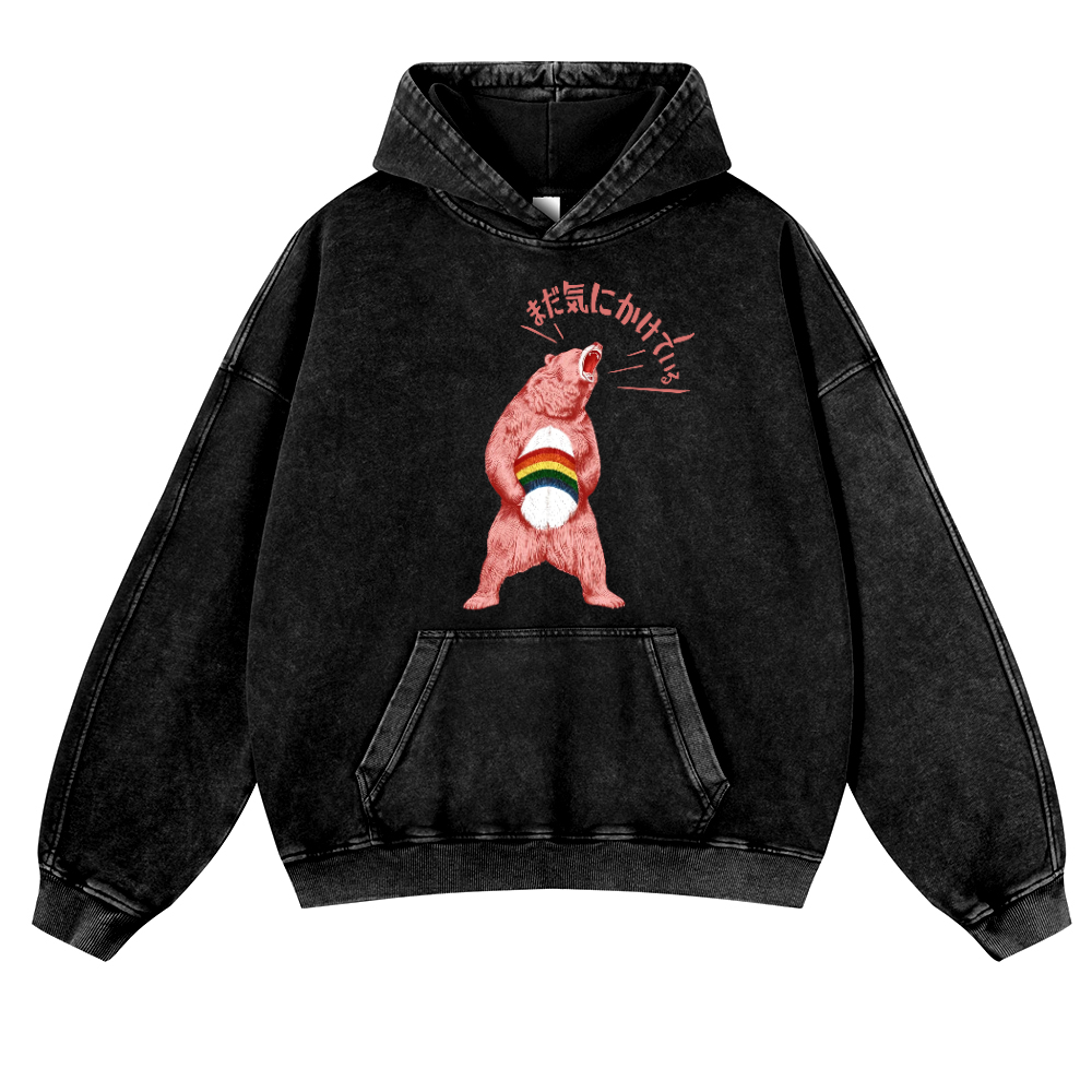 Bear Vintage Washed Thick Cotton Hoodie