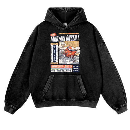 Takoyaki Octopus Vintage Washed Thick Cotton Hoodie