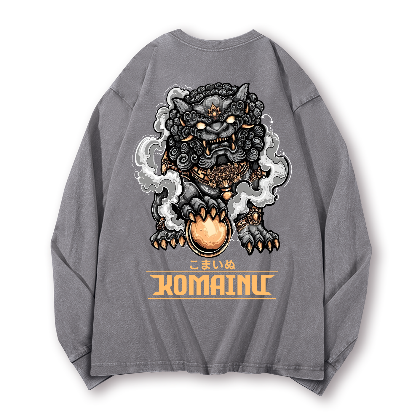 Komainu Vintage Washed Cotton Back Art Long-sleeve T-shirt