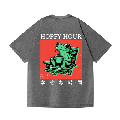 Hoppy Hour Frog Vintage Wash Japanese Design Back Art T-Shirt