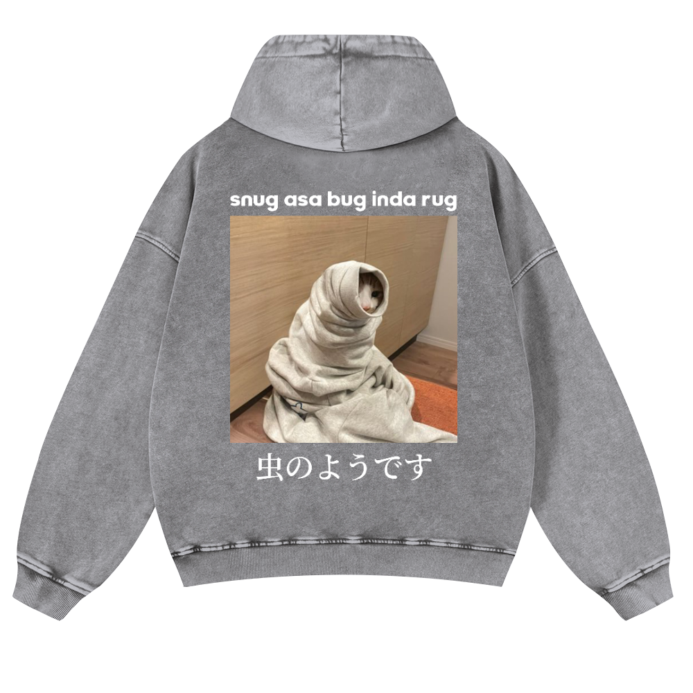 Snug Cat Vintage Washed Cotton Back Art Hoodie